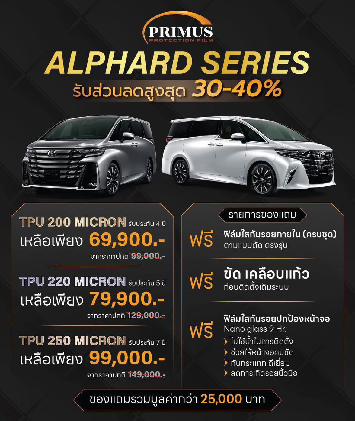 ราคา PPF Alphard Series ส่วนลด 30-40% TPU 200 69,900 บาท