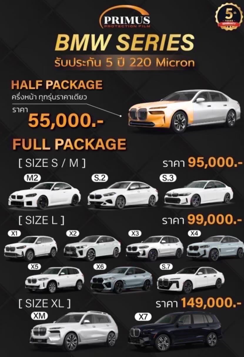 ราคา PPF BMW Series Half 55,000 Full 95,000-149,000 บาท