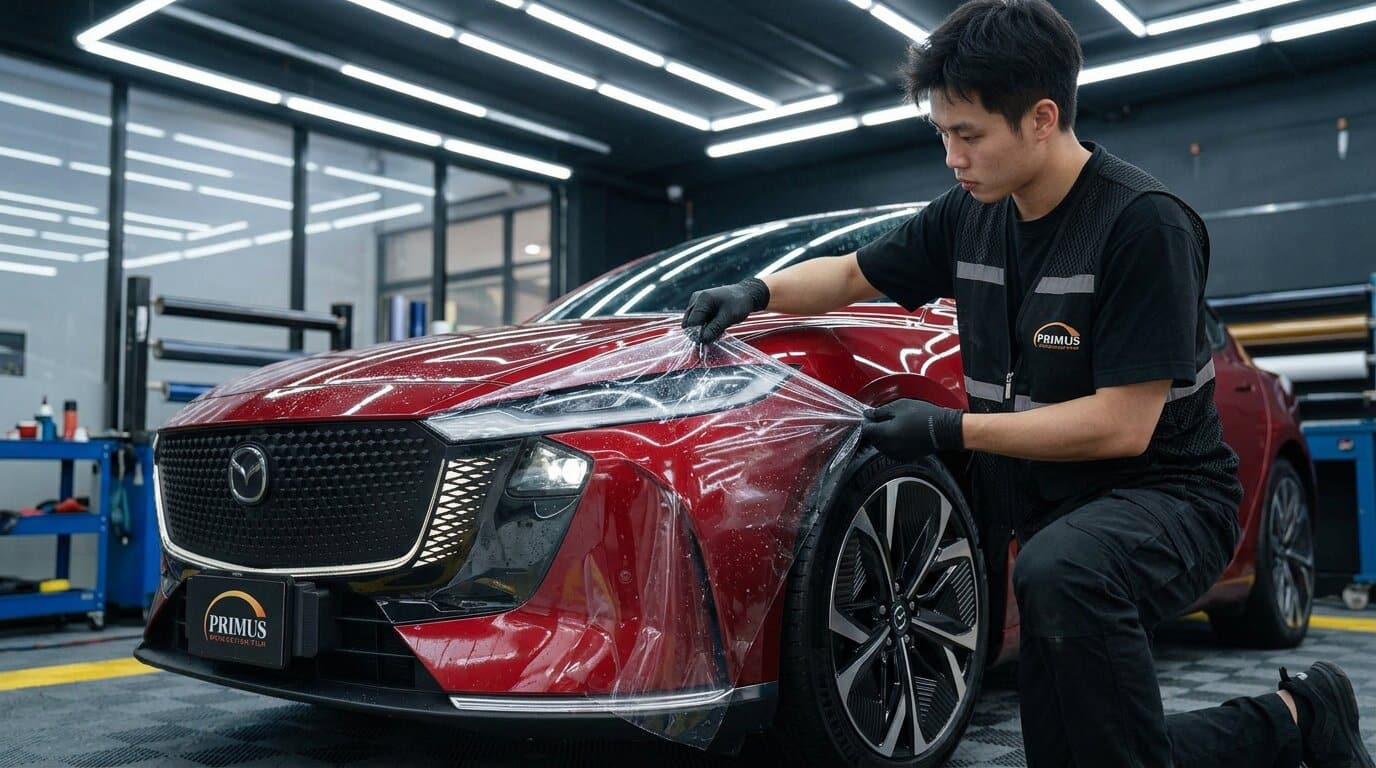 ขั้นตอนติดตั้งฟิล์มกันรอย PPF ด้านหน้า Mazda โดยช่างมืออาชีพ Primus